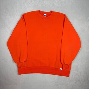 90s Mens Russell Athletic Blank Crewneck Sweatshirt Orange‎ Streetwear XL